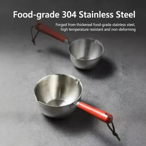 Premium 304 stainless steel mini oil heating pot with wood handle and 300ml scale
