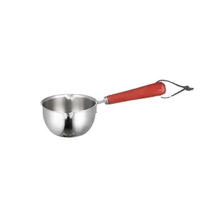 304 stainless steel mini oil pouring pot with red wooden handle for home kitchen use