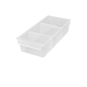 Transparente Kühlschrank-Aufbewahrungsbox mit verstellbaren Trennwänden für die Küche.