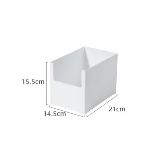 Durable white plastic cabinet storage organizer bin with 21x14.5x15.5cm dimensions