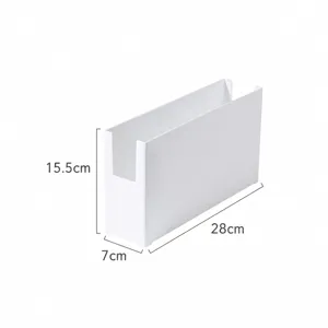 Large narrow white cabinet organizer basket with dimensions 28x7x15.5cm for storage