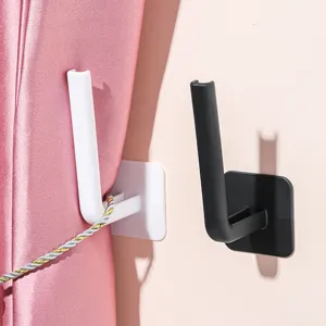 Versatile no-drill L-shaped wall hooks in black and white for curtains and kitchen storage