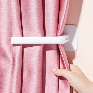 White minimalist L-shaped wall-mounted adhesive hook for curtains and kitchen storage