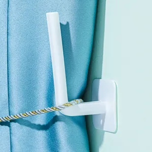 White L-shaped multi-functional adhesive hook for curtain tiebacks and kitchen storage