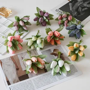 Artificial Silk Tulip Flower Bouquet Mini Fake Flowers For Home Decor Wedding Photography Props DIY Craft