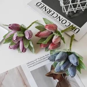 Artificial velvet tulip bouquet for home decor, photography props, and DIY floral crafts.