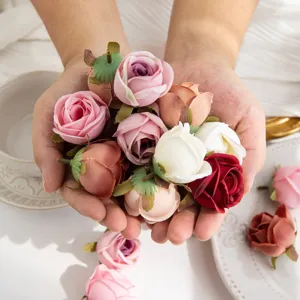 Têtes de roses artificielles pour bricolage DIY, roses en soie pour chapeau et broches.