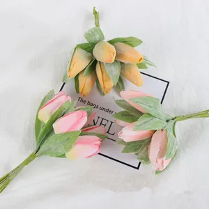 Artificial tulip bouquet fake flowers for DIY craft home decor photo prop details.