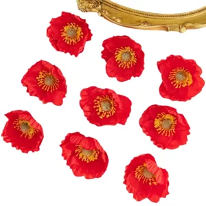 Rode kunstmatige klaproos bloemhoofdjes DIY accessoires voor handwerk trouwfeest decor.