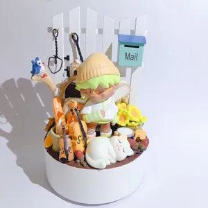 Harz Miniatur Diorama Figur süßer Junge Katze Violine Dekor DIY Handwerk Zubehör Spielzeug