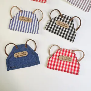 Mini Delantal de Muñeca DIY Cuadros Rayado Denim Ropa de Muñeca Accesorio de Disfraz de Muñeca Hecho a Mano Moda Lindo Traje