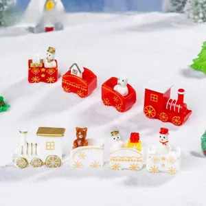 Set di trenini di Natale in miniatura con pupazzi di neve per decorazioni micro paesaggio.