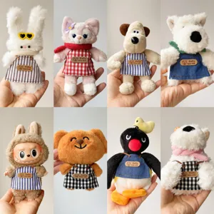 Mini muñecas de peluche lindas con delantal retro de mezclilla y cuadros animales