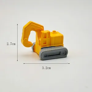 Miniature yellow excavator detail shot, resin material, small micro landscape ornament display.