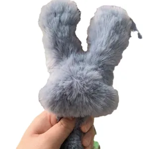 Grey artificial rabbit fur fluffy chenille stem DIY handmade cute bunny ears craft material.