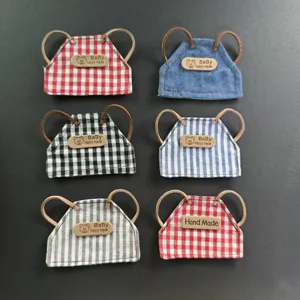 Delantales de muneca miniatura ropa DIY a cuadros y rayas accesorios juego de 6