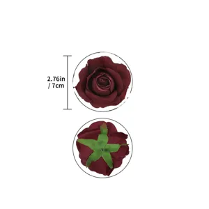 Artificial burgundy velvet rose flower head 7cm DIY wedding decor fake floral supply