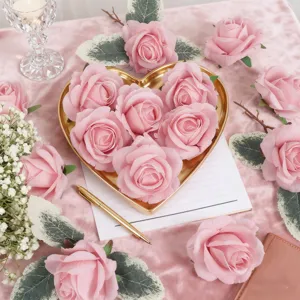 Artificial flannel rose flower heads for DIY wedding decoration, party and home table floral arrangement.