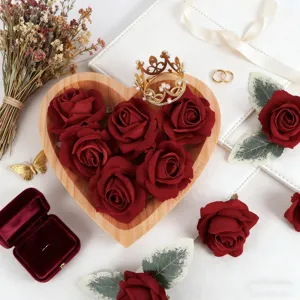 Artificial Silk Flocked Rose Flower Heads DIY Wedding Car Party Table Wall Decoration Fake Floral Craft Supplies