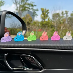 Cute mini luminous resin rabbit car dashboard ornaments, cute interior decoration set of six.