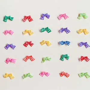 Mini Ribbon Bows DIY Craft Accessories Colorful Plaid And Solid Color Hair Bows Craft Supplies For Handmade Decor