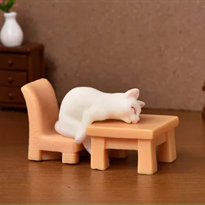 Lindo Gato de Resina Figurita Micropaisaje Adorno Miniatura Jardín de Hadas Planta en Maceta Decoración Estatuas de Gato de Escritorio