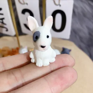 Mini white bull terrier resin figurine, cute DIY craft accessory and phone decor toy.