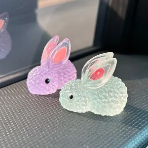 Luminous Little Rabbit Car Ornaments Resin Cute Mini Animal Glow Dashboard Decor Automotive Interior Accessories