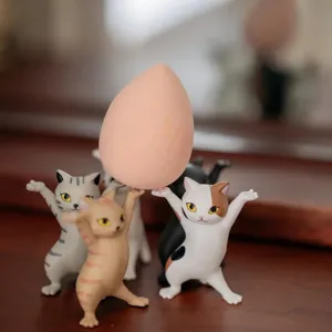 Cute cat pen holder figurine set, creative resin desktop decoration animal stand for desk.