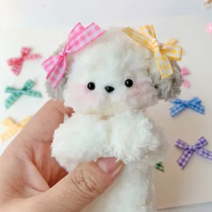Cute mini plaid bows accessories for DIY handmade pipe cleaner puppy plush toy crafts.