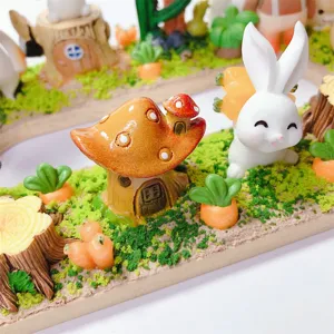 Résine miniature lapin maison champignon gros plan accessoire bricolage vue détail.