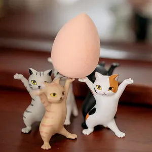 Cute Cat Pen Holder Resin Cartoon Animal Desktop Ornament Office Desk Decor Pencil Stand Earphone Holder Gift