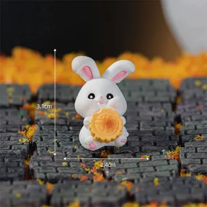 Mini resin rabbit mooncake figurine micro landscape cute animal doll desktop ornament accessory