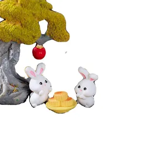 Mid-Autumn Festival resin rabbit mooncake micro landscape ornament cute animal desk decor.