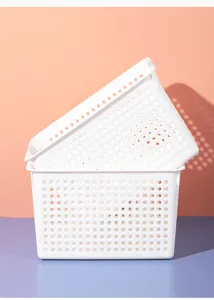 Deux paniers de rangement en plastique blanc perforé pour la cuisine et le bureau