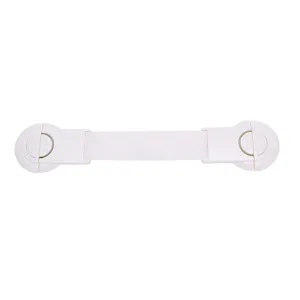 Universal white adjustable child safety lock for cabinets, drawers, and refrigerators