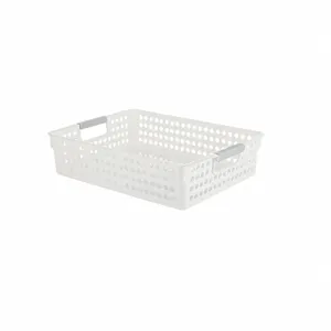 Panier de rangement A4 en plastique perforé blanc avec poignées grises, 35x26x8,5 cm
