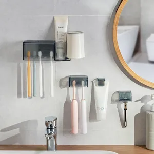 Portaspazzolino da Parete Scaffale da Bagno Senza Foro Spremi Dentifricio Porta Rasoio Organizzatore Bagno Impermeabile