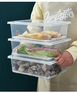 Recipientes apilables transparentes para nevera con bandeja de drenaje para alimentos