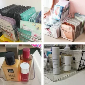 Clear acrylic desktop organizer for cosmetics, skincare, and stationery storage