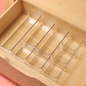 Clear acrylic drawer organizer set for desktop stationery and cosmetic storage containers