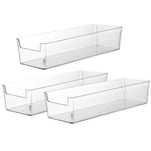 Set of 3 clear plastic stackable desktop drawer organizers for makeup and stationery