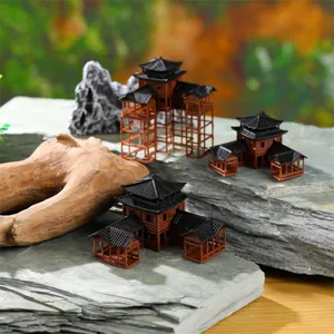 Miniature ancient Chinese architecture model detail for fish tank landscaping and bonsai decor.
