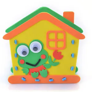 Kids DIY EVA foam pen holder handmade craft toy cute frog house creative stationery desk organizer