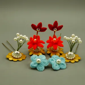 DIY handmade pipe cleaner flower hairpins and craft accessories set with pearls for creative projects.