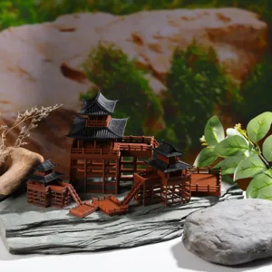 Chinesische antike Architektur Pfahlbau Miniatur 3D Modell fuer Aquarium Landschaftsbau
