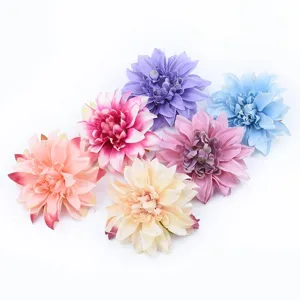 Cabezas de flores de dalia artificiales de tela de seda para decoración del hogar fotografía manualidades.