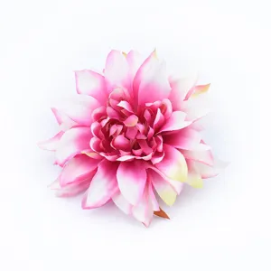 Cabeza de flor de dalia artificial de tela rosa y blanca para decoracion del hogar