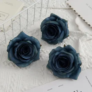 Dark blue artificial rose heads, perfect for wedding bouquets, home decor and photography props.