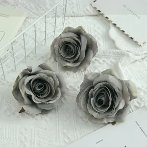 Artificial grey rose flower heads for wedding bouquets, home decoration and photography props.